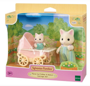 Sylvanian Families. Floral Cat Father & Baby's Carriage Set