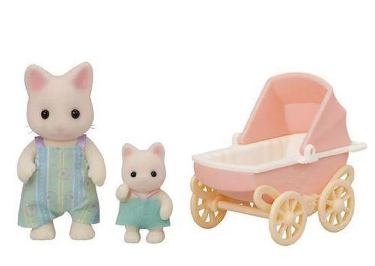 Sylvanian Families. Floral Cat Father & Baby's Carriage Set