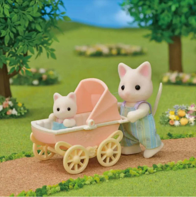 Sylvanian Families. Floral Cat Father & Baby's Carriage Set