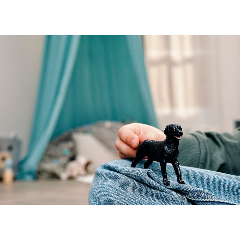 Child playing with the Schleich Black Labrador Retriever Female dog durable plastic toy