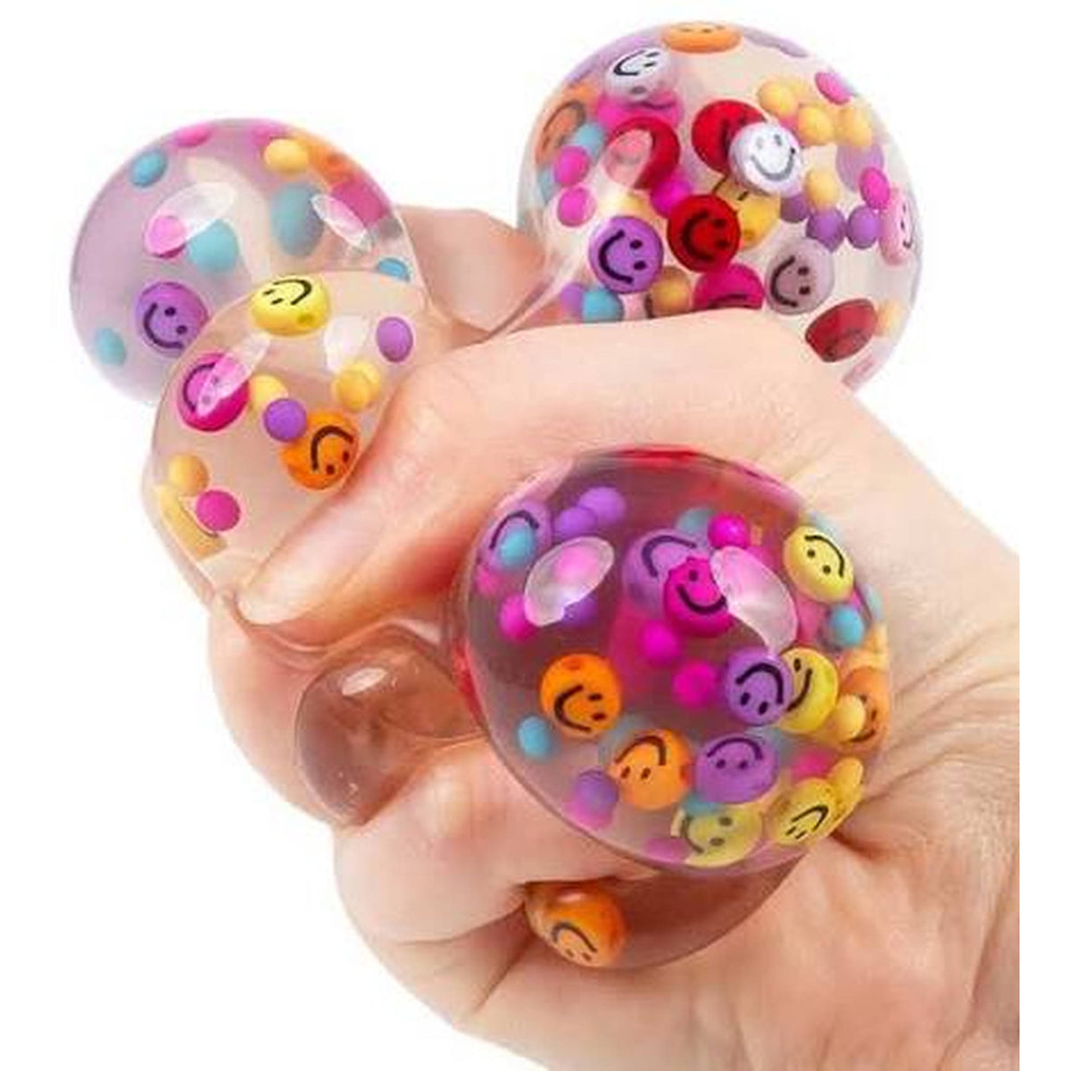 Scrunchems The Happy Little Squishy Ball filled with smiley face beads.