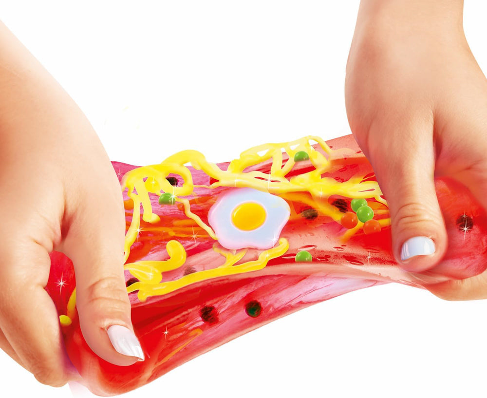 Slime being stretched in So Slime Ramen Slime Kit