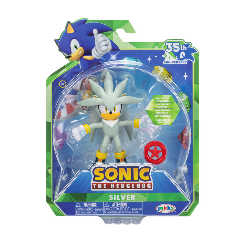 Sonic the Hedgehog 35th Anniversary 4 Inch Action Figure - Silver with Red Star.