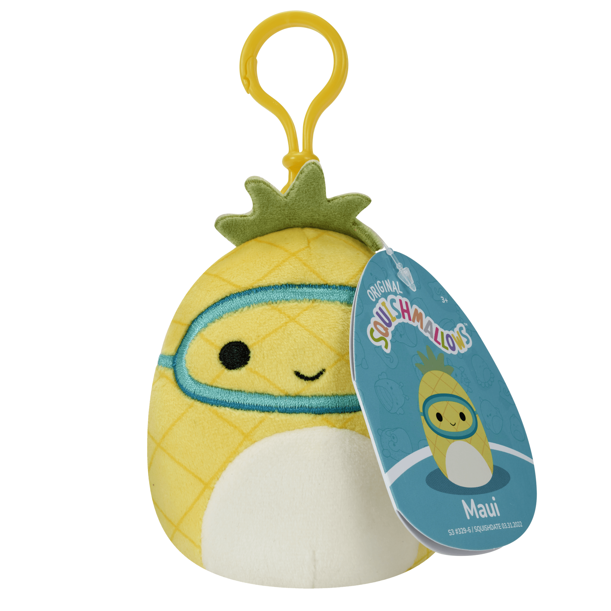 Squishmallows 3.5 Inch Plush  S15 Clip-On Maui Pineapple With Scuba Mask