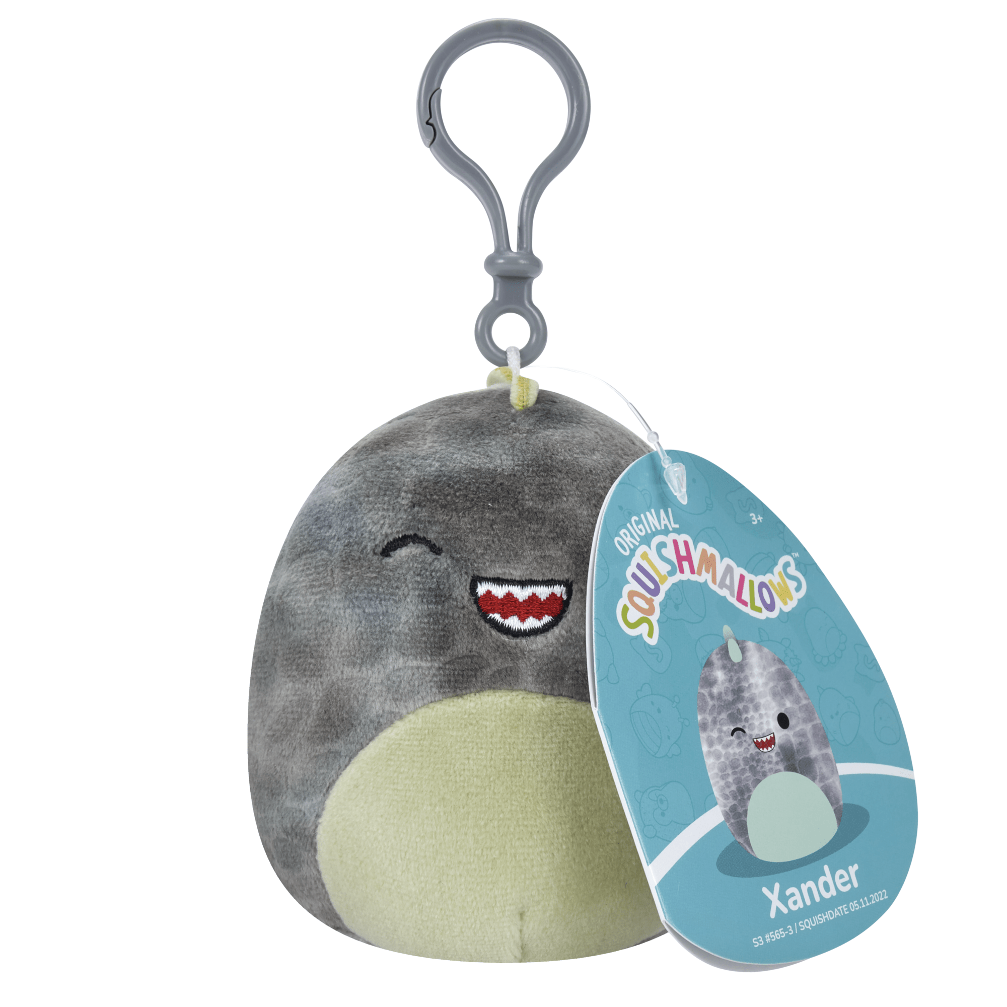 Squishmallows 3.5 Inch Plush S15 Clip-On Xander Grey Winking TRex