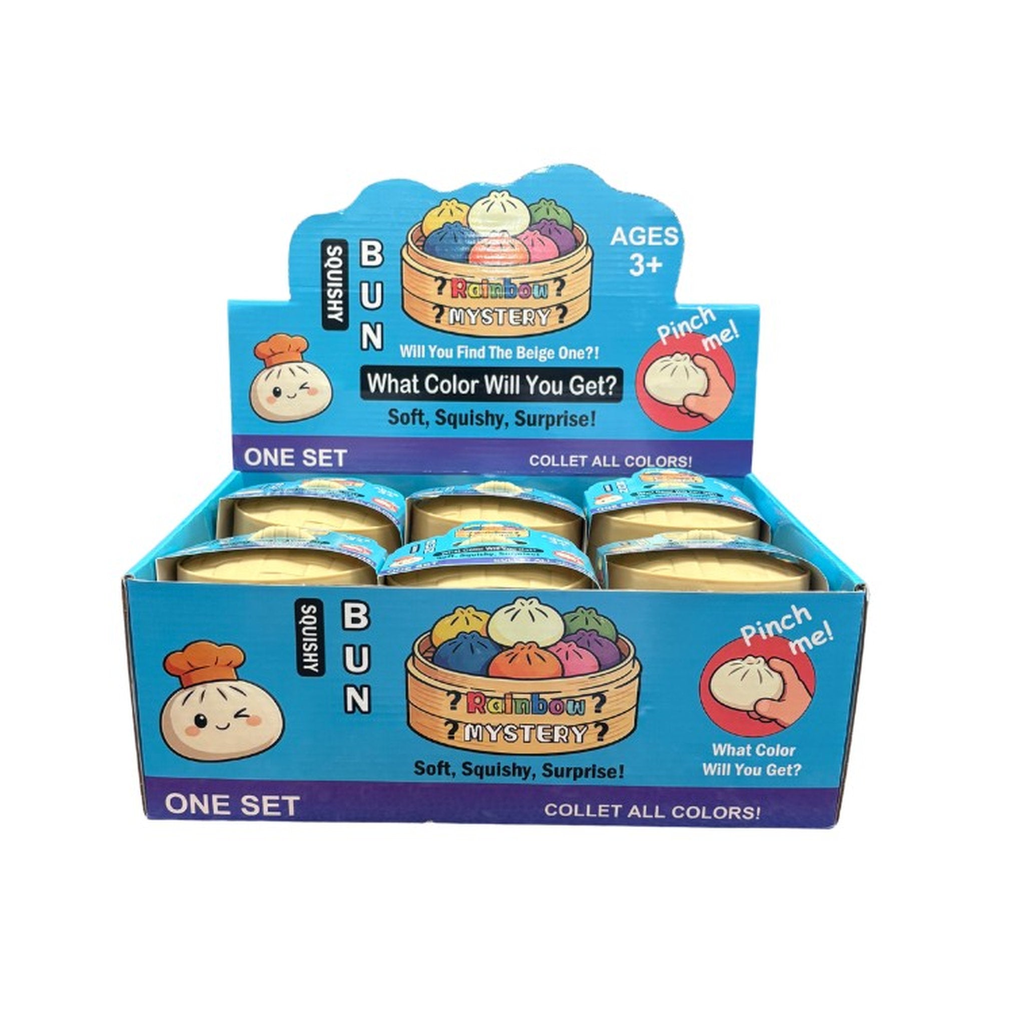 Squishy Dumpling Bun Stress ball Rainbow Colour Assorted Styles in box packaging