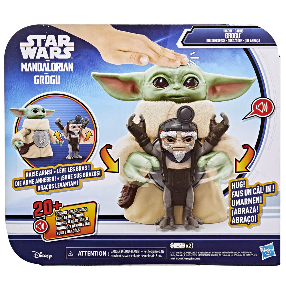Back packaging of the Star Wars The Mandalorian & Grogu Huggin' Grogu 6.5 Inch Electronic Figure & Anzellan.