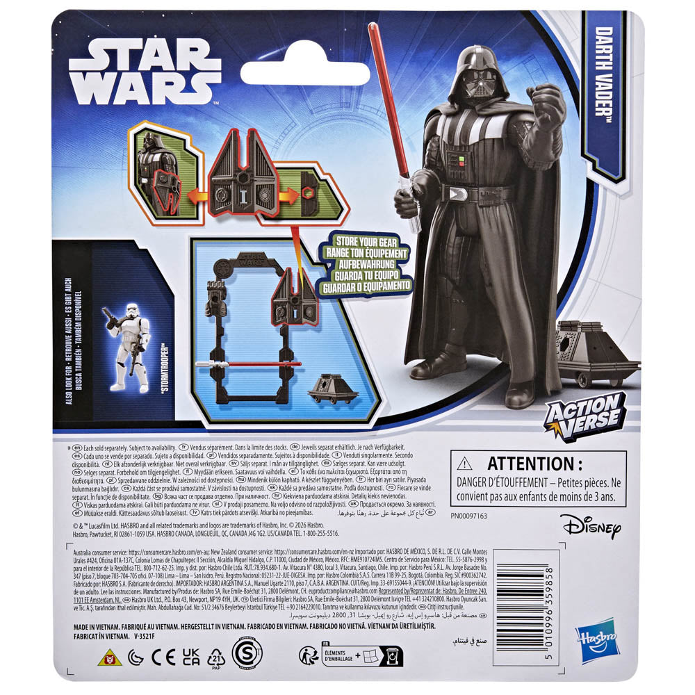 Back packaging of the Star Wars Actionverse Basic Saga Figure Darth Vader toy figure