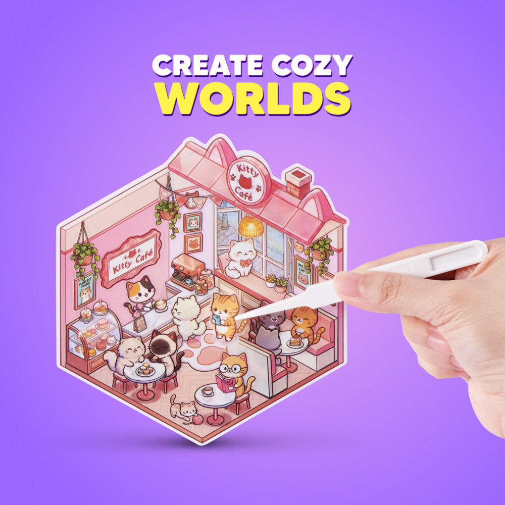Use tweezers with the Sticker Therapy Kawaii Kitties Sticker Activity Kit Blind Box