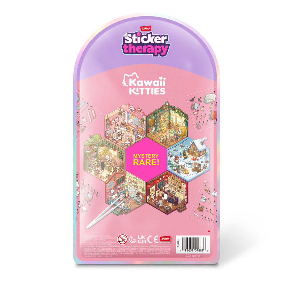 Back packaging for the Sticker Therapy Kawaii Kitties Sticker Activity Kit Blind Box