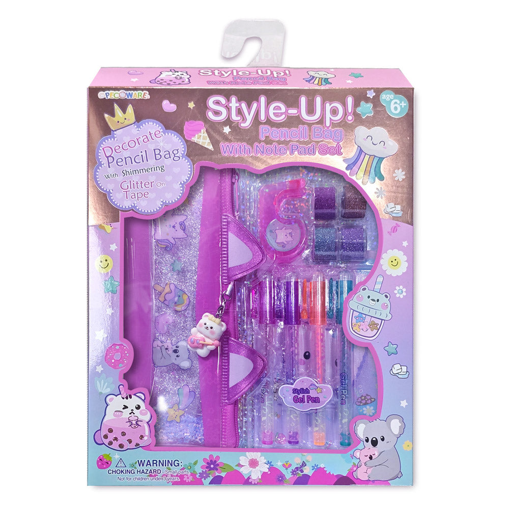 Style-Up Pencil Bag With Notepad Set, in packaging