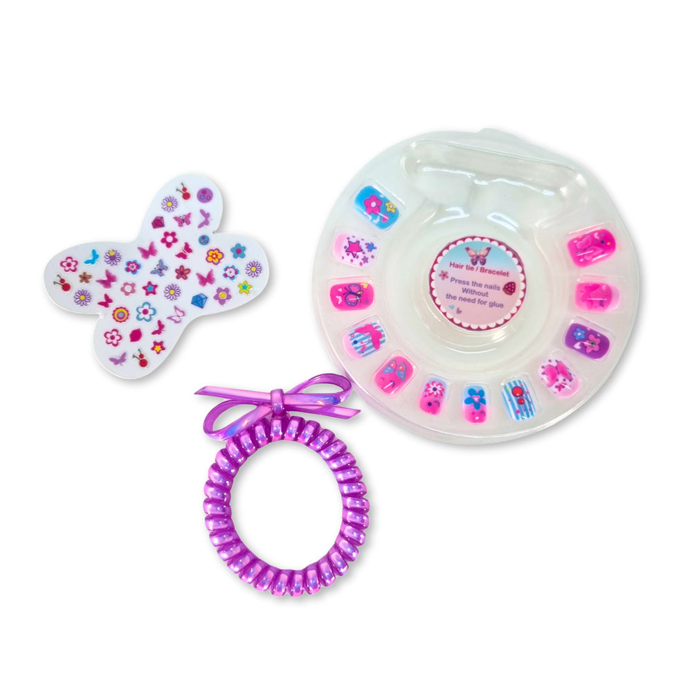 Stylin' Press On Nails set with stickers and a spiral hair tie