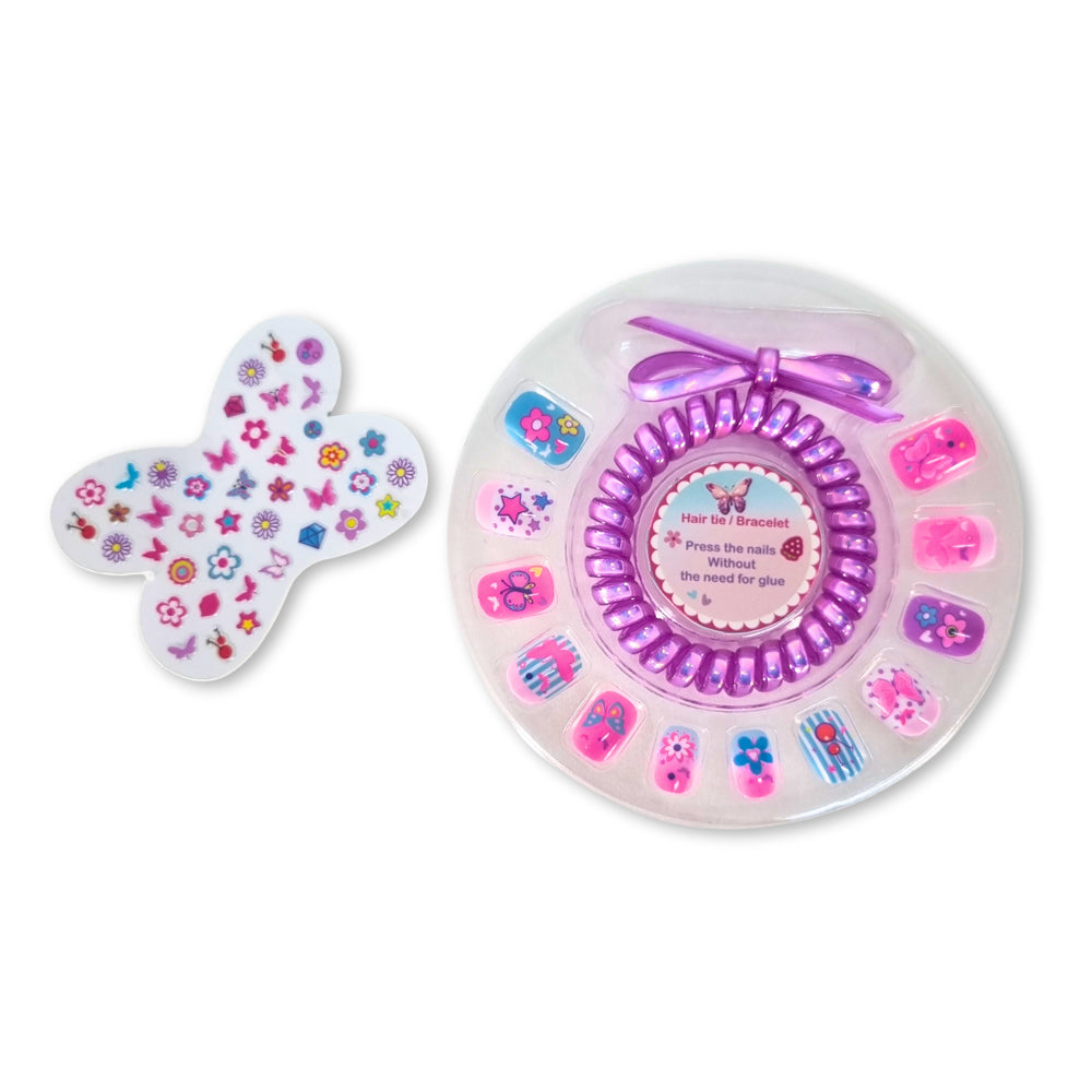 Stylin' Press On Nails set with stickers and a spiral hair tie