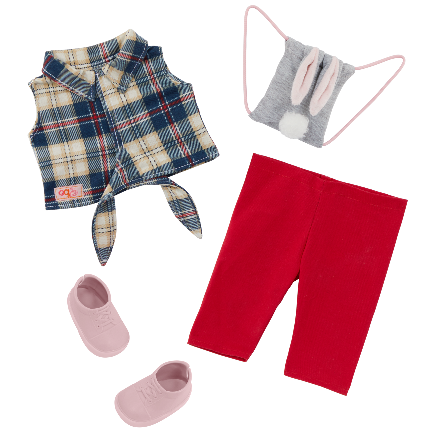 Our Generation Regular Outfit Bunny Love Denim & Plaid Shirt With Bunny Purse Outfit