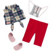 Our Generation Regular Outfit Bunny Love Denim & Plaid Shirt With Bunny Purse Outfit