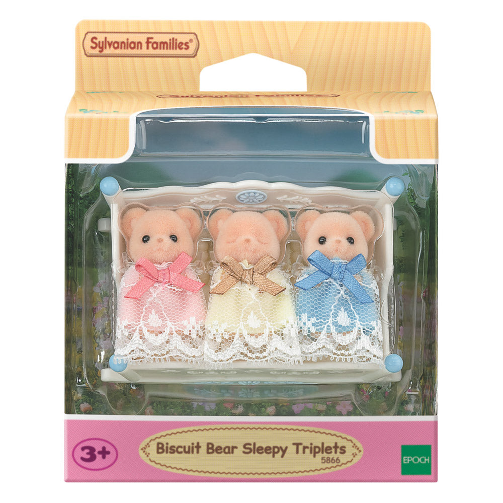 Sylvanian Families Biscuit Bear Sleepy Triplets toys.
