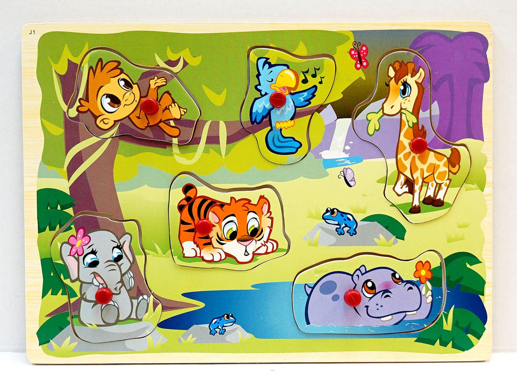 FIRST LEARNING WOODEN PIN PUZZLE ZOO ANIMALS
