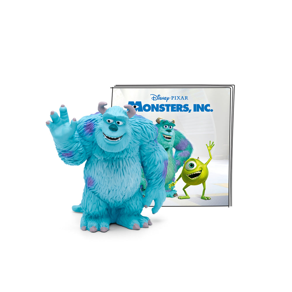 Tonies Audio Character Disney Pixar Monsters Inc Sulley figure in front of movie poster