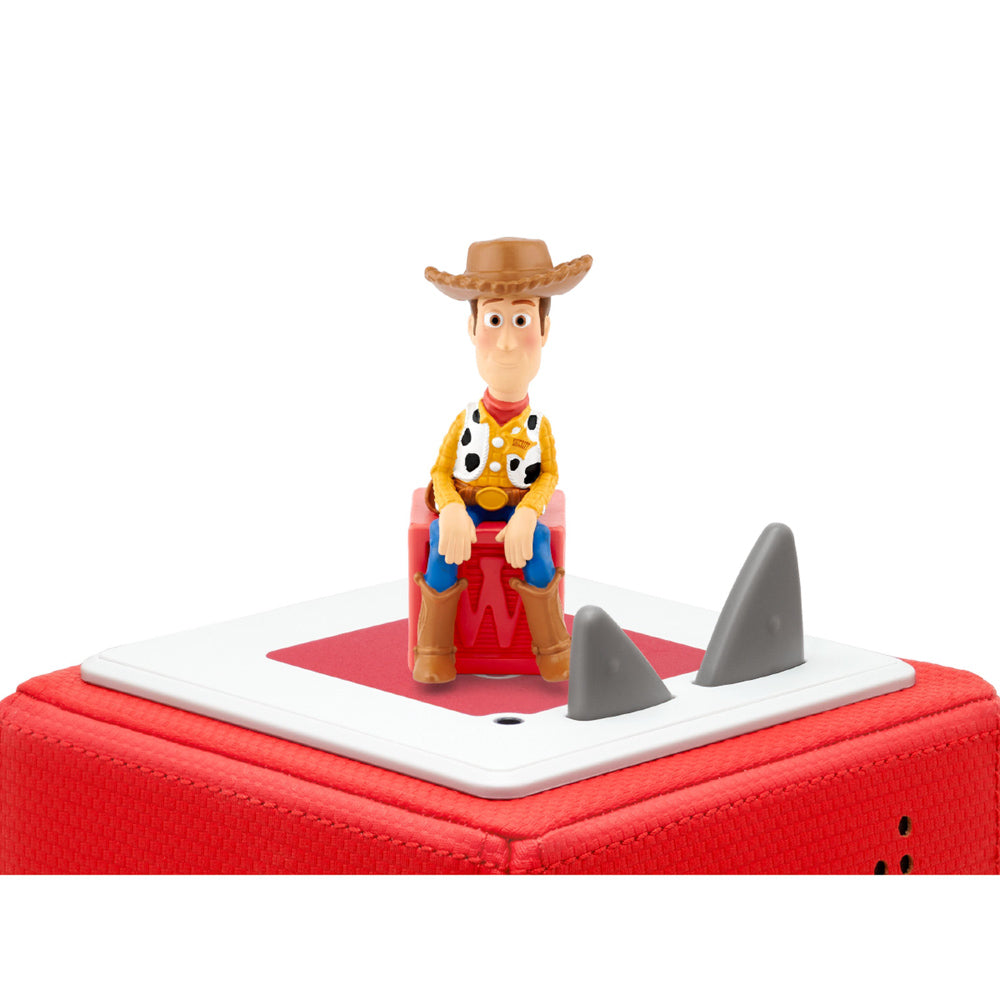 Tonies Audio Character Disney Toy Story Woody figure, on top of toniebox