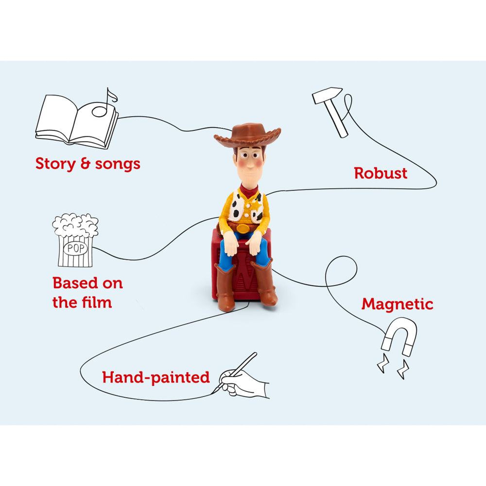 the Tonies Audio Character Disney Toy Story Woody figure is robust, magnetic, and hand-painted