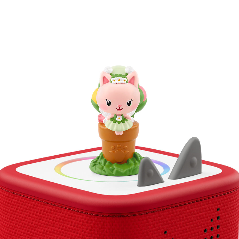 Tonies Audio Character Gabby's Dollhouse Kitty Fairy figure, on top of toniebox