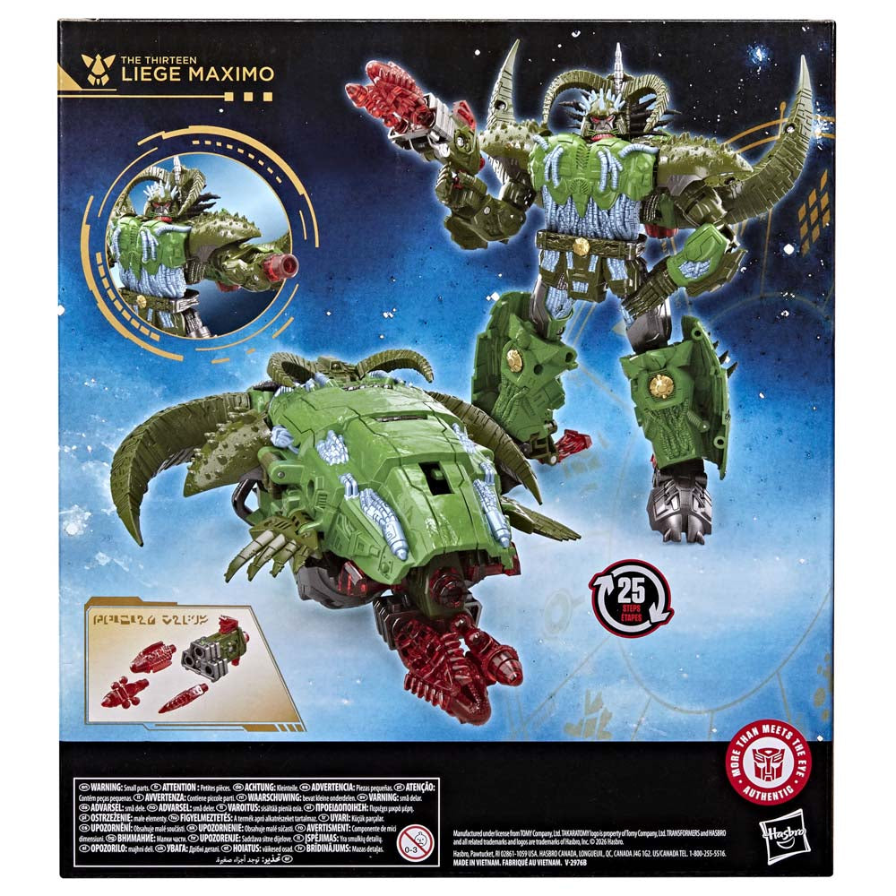 Back packaging of the Transformers Age of the Primes Leader Class The Thirteen Liege Maximo Action Figure toy