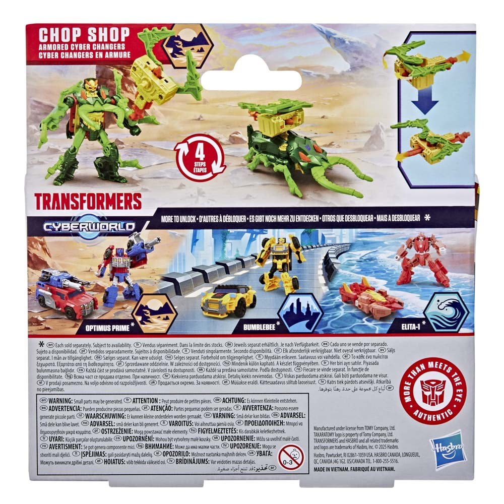 Back packaging for the Transformers Cyberworld Armored Cyber Changers Chop Shop figure