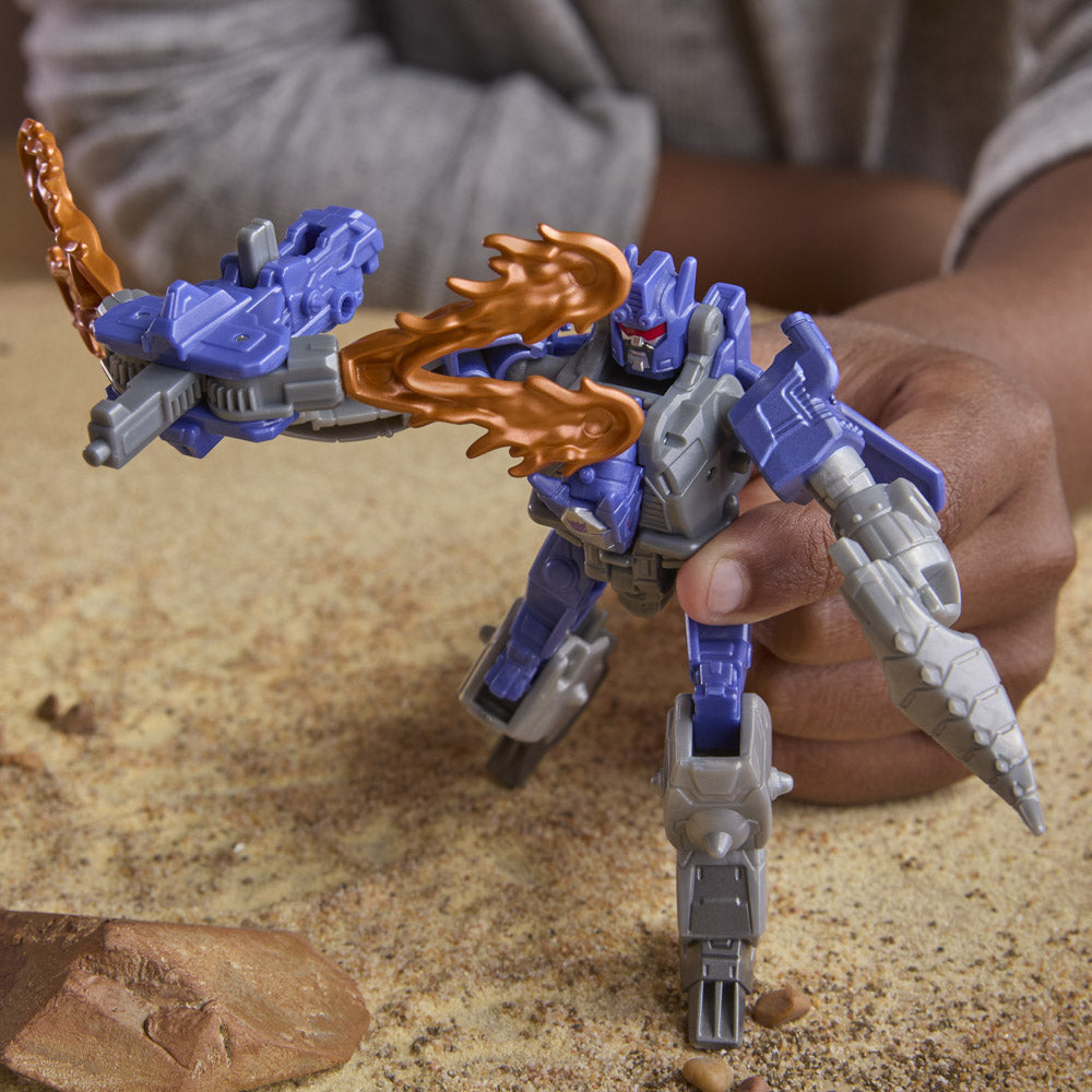 Child playing with the Transformers Cyberworld Armored Cyber Changers Galvatron figure
