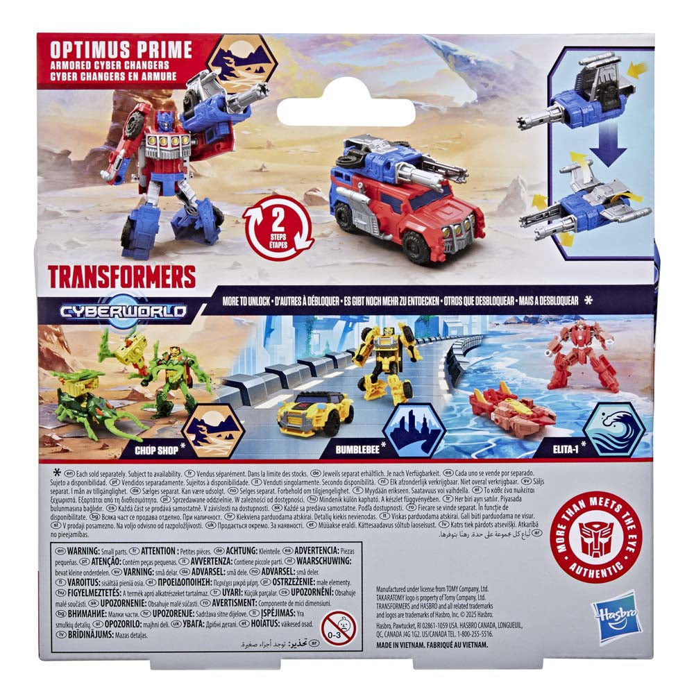 Back packaging of the Transformers Cyberworld Armored Cyber Changers Optimus Prime figure