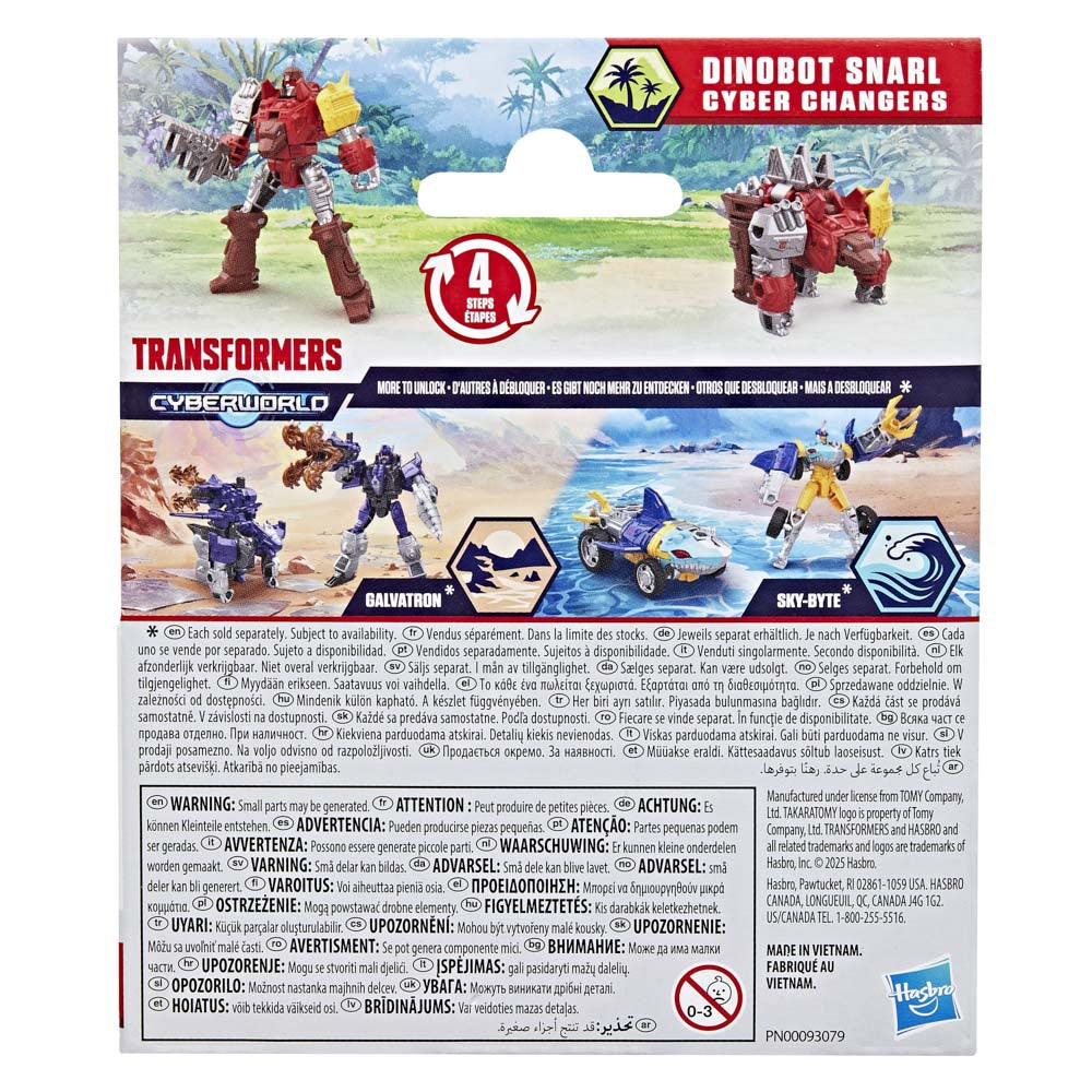 Back packaging of the Transformers Cyberworld Cyber Changers Dinobot Snarl figure toy