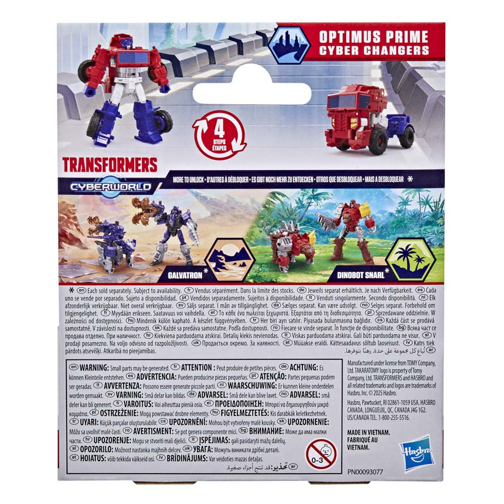 Back packaging of the Transformers Cyberworld Cyber Changers Optimus Prime toy figure