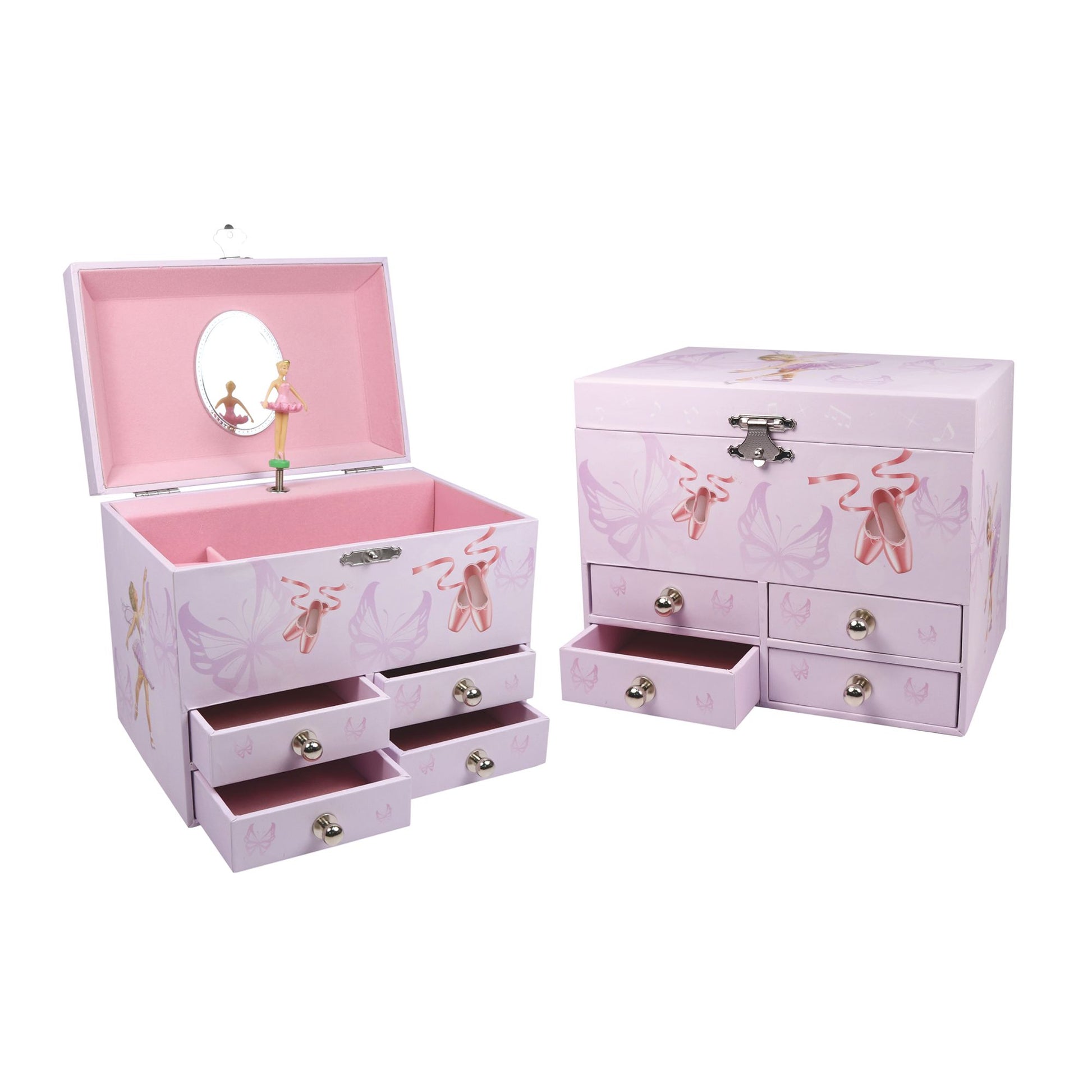 Twirling Dancing Ballerina Pink Music Box With Four Drawers