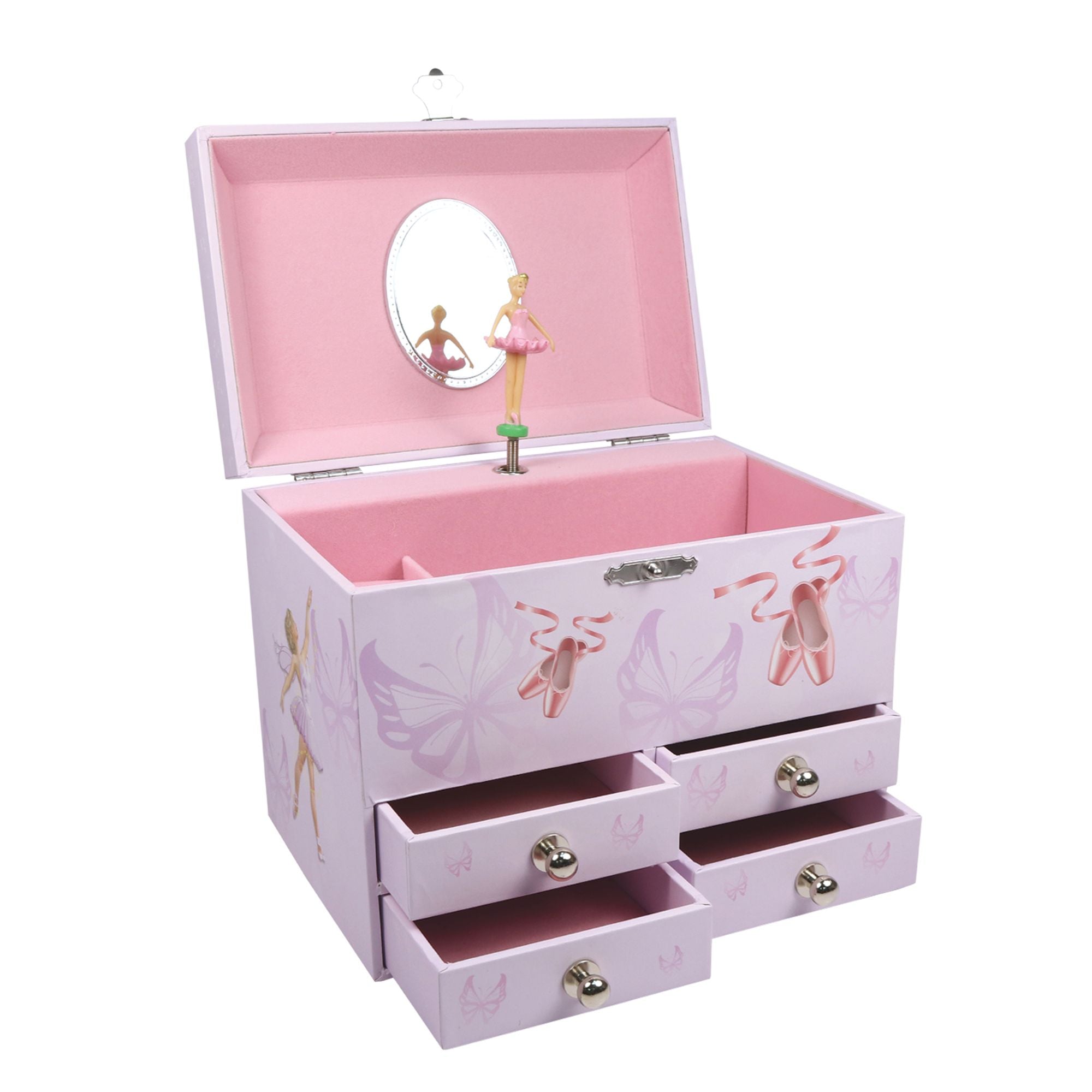 Twirling Dancing Ballerina Pink Music Box With Four Drawers