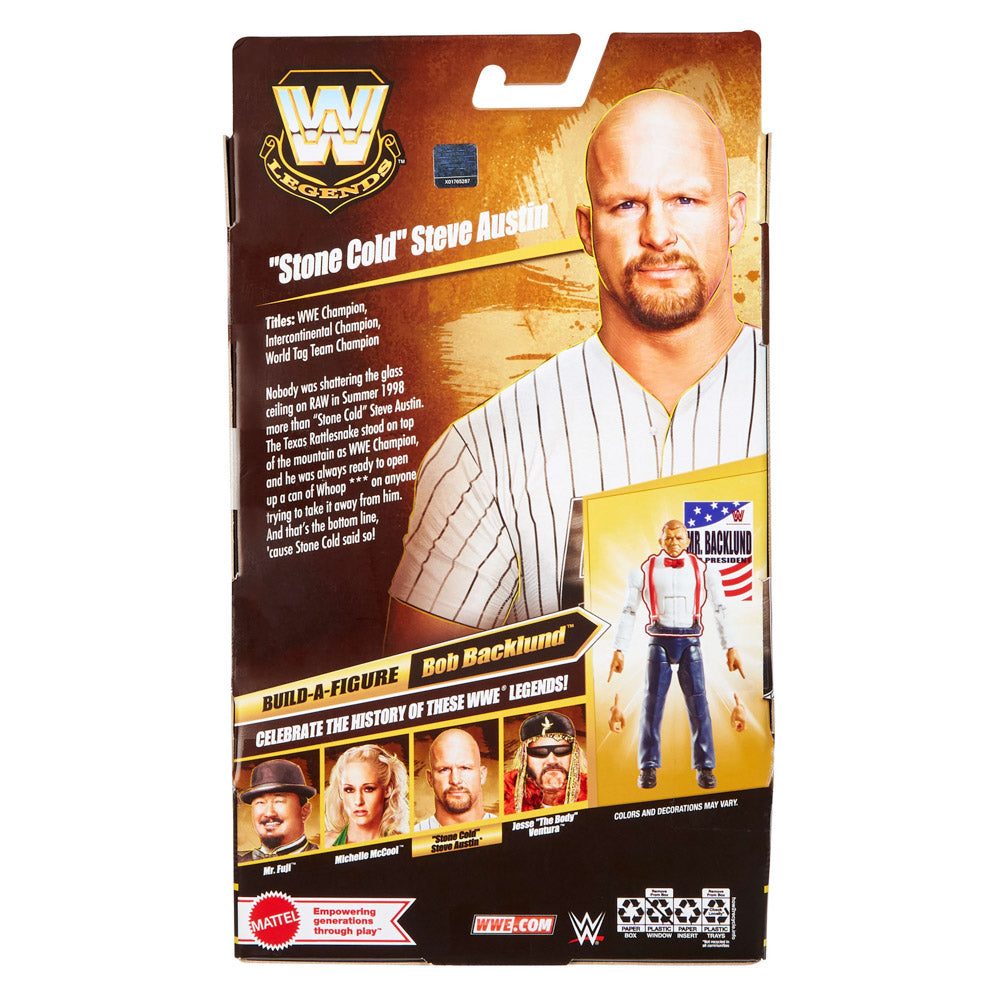 Back packaging of the WWE Legends Elite Collection Stone Cold Steve Austin Action Figure doll