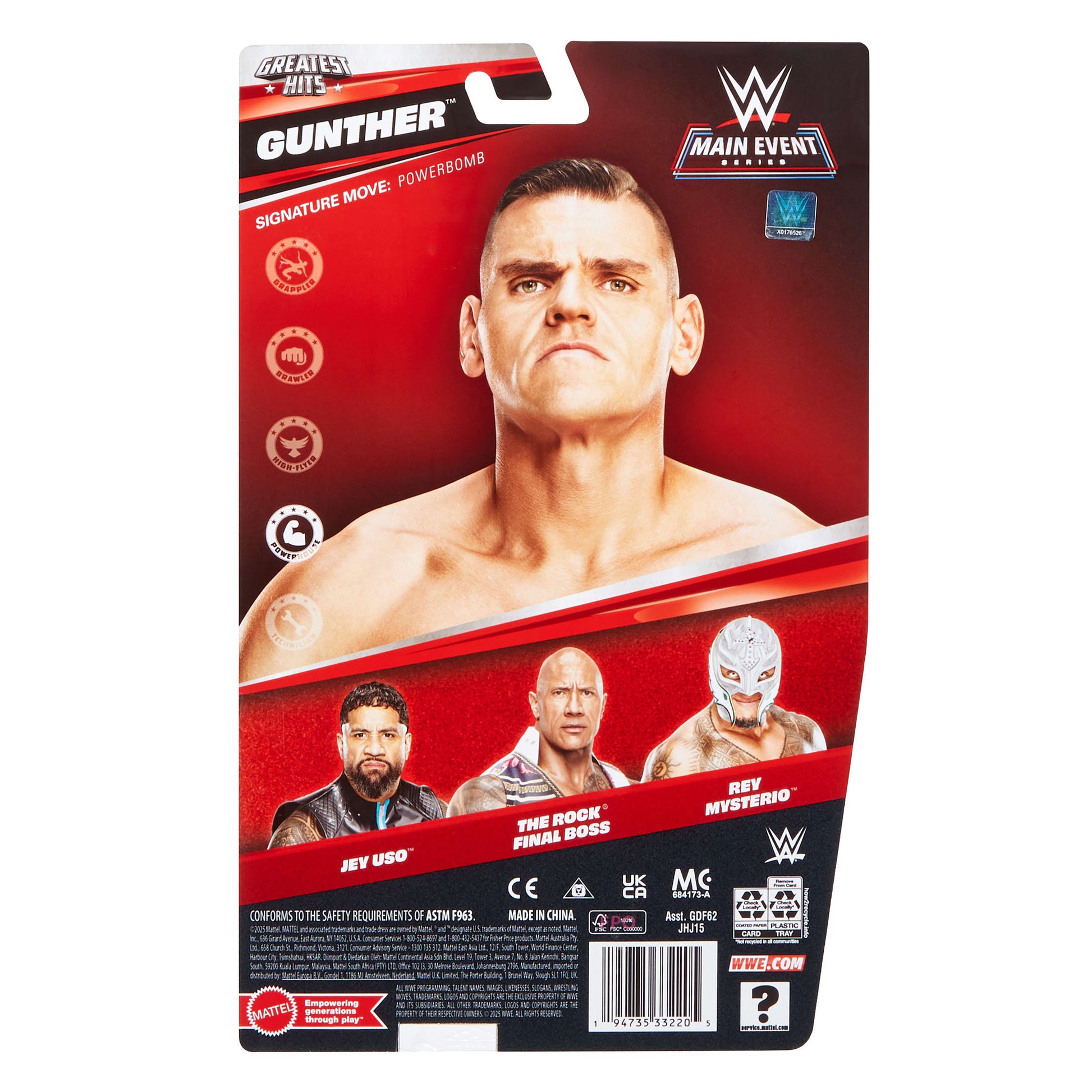 Back packaging of the WWE Main Event Greatest Hits Gunther Action Figure doll
