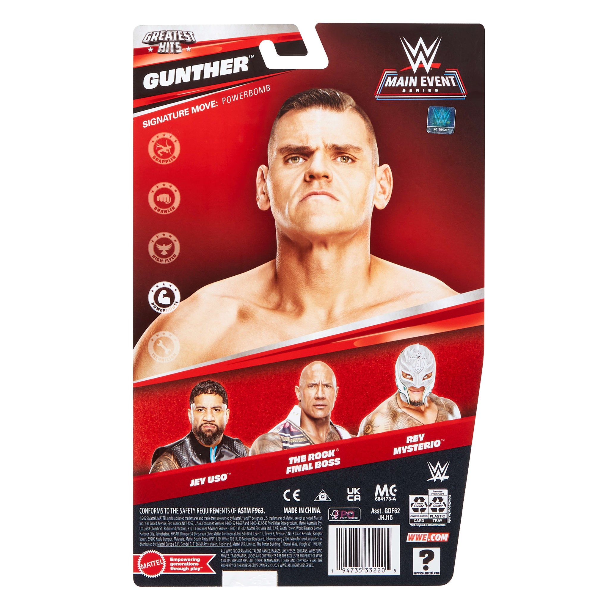 Back packaging of the WWE Main Event Greatest Hits Gunther Action Figure doll