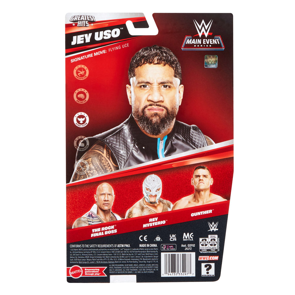Back packaging of the WWE Main Event Greatest Hits Jey Uso Action Figure