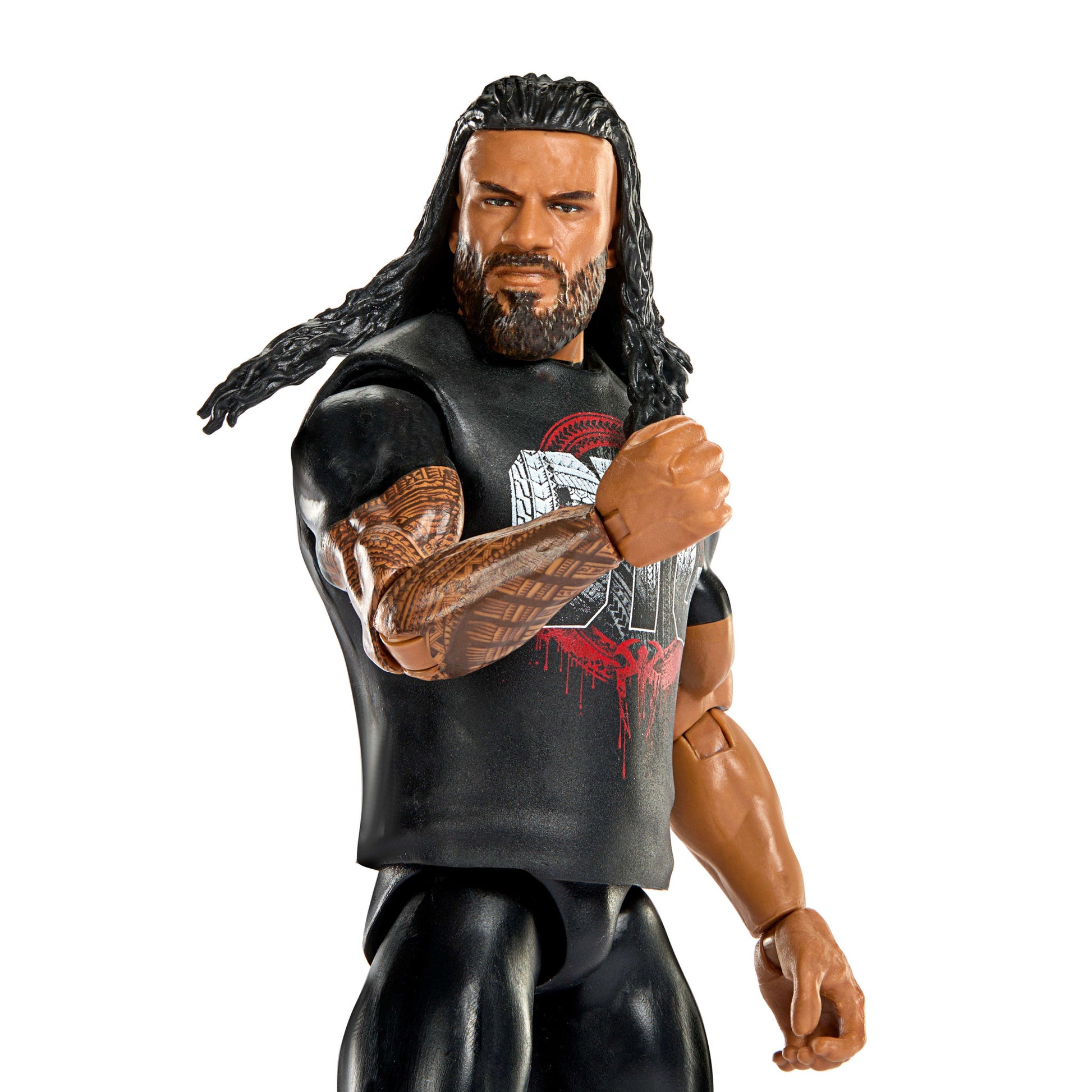 Tattoo details on the WWE Main Event Series 160 Roman Reigns Action Figure doll