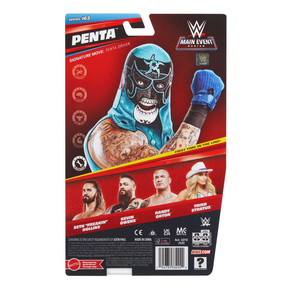 Back packaging of the WWE Main Event Series 163 Penta Action Figure doll