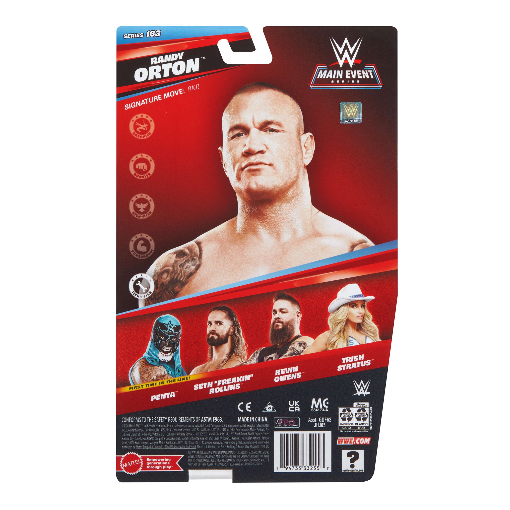 Back packaging of the WWE Main Event Series 163 Randy Orton Action Figure doll