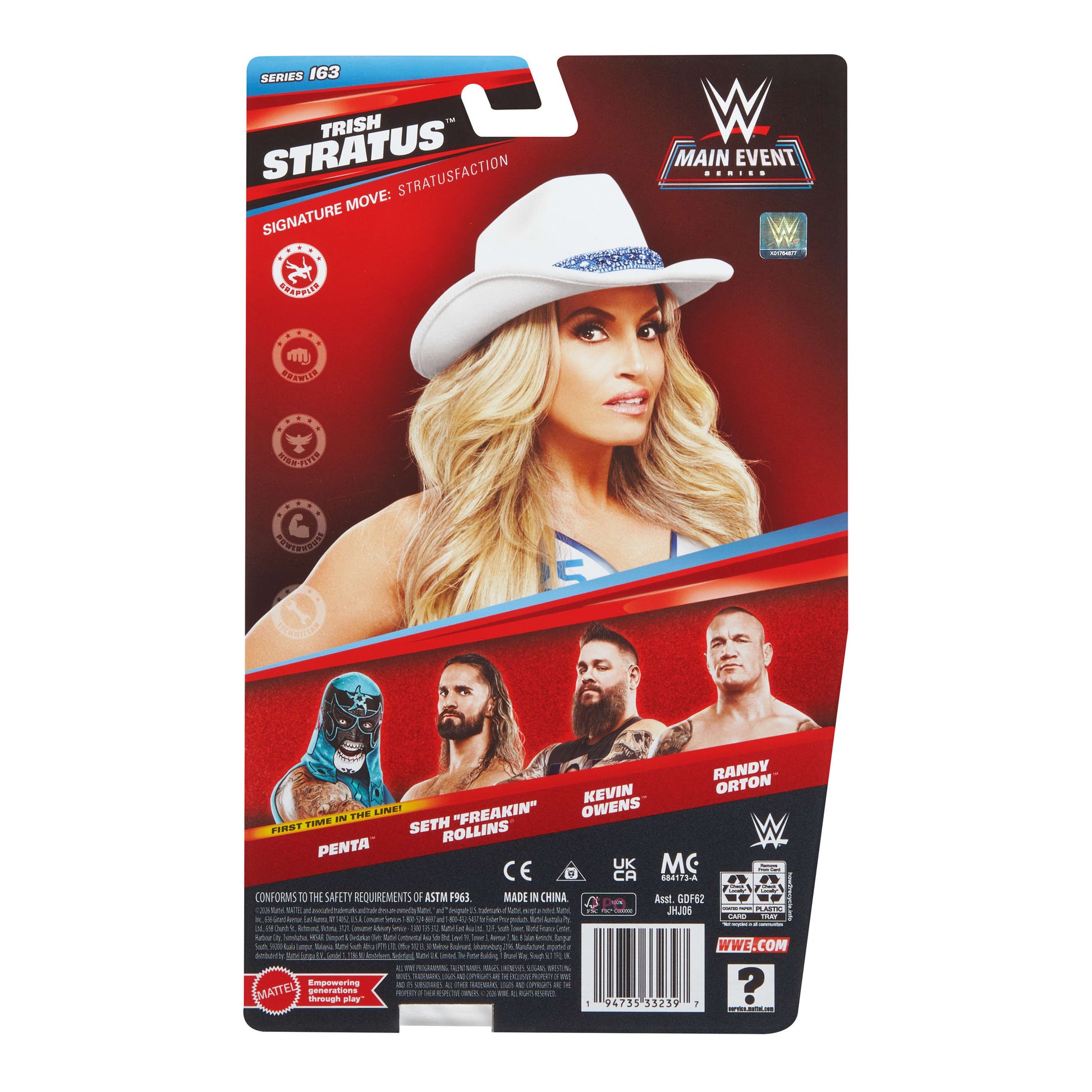Back packaging of the WWE Main Event Series 163 Trish Stratus Action Figure doll