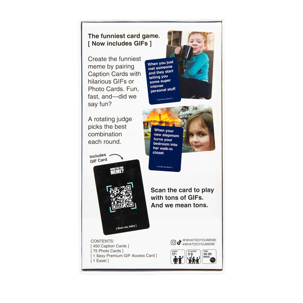 Back packaging for the What Do You Meme? GIF Edition card game