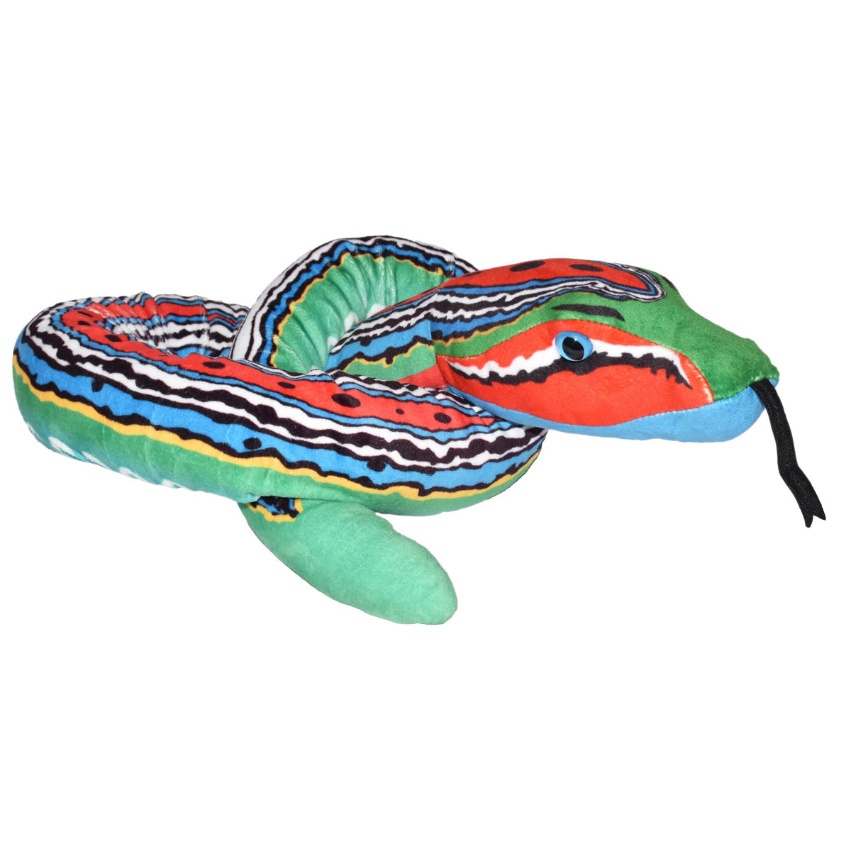 Wild Republic Snake 54 Inch Plush - Green, Blue, Red soft toy.