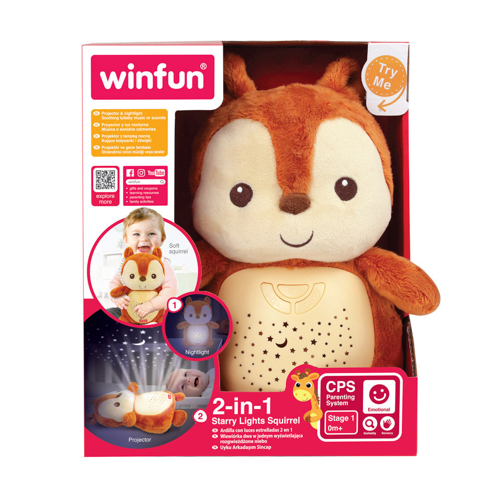 Winfun 2-In-1 Starry Lights Squirrel night light, in packaging