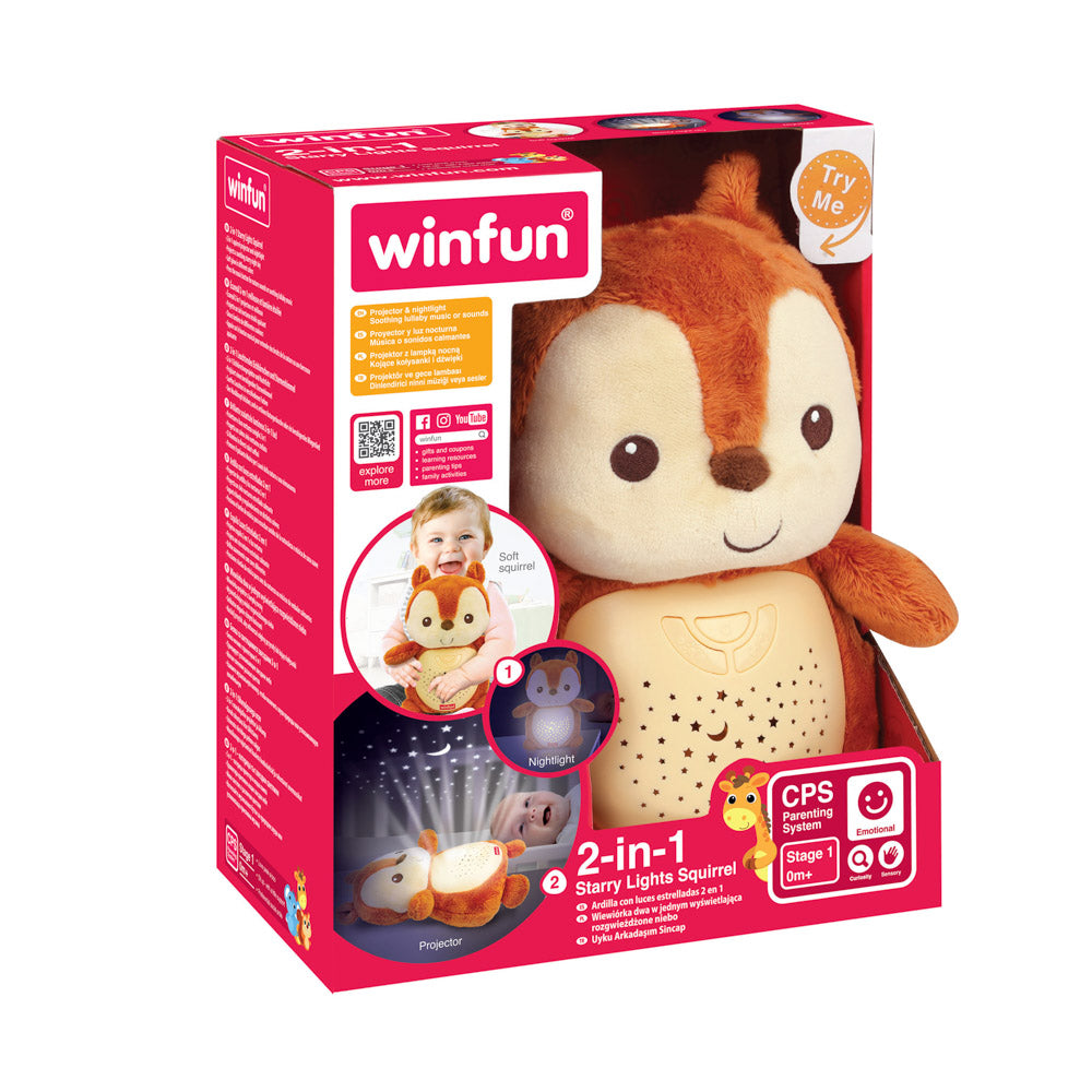 Winfun 2-In-1 Starry Lights Squirrel night light, in packaging