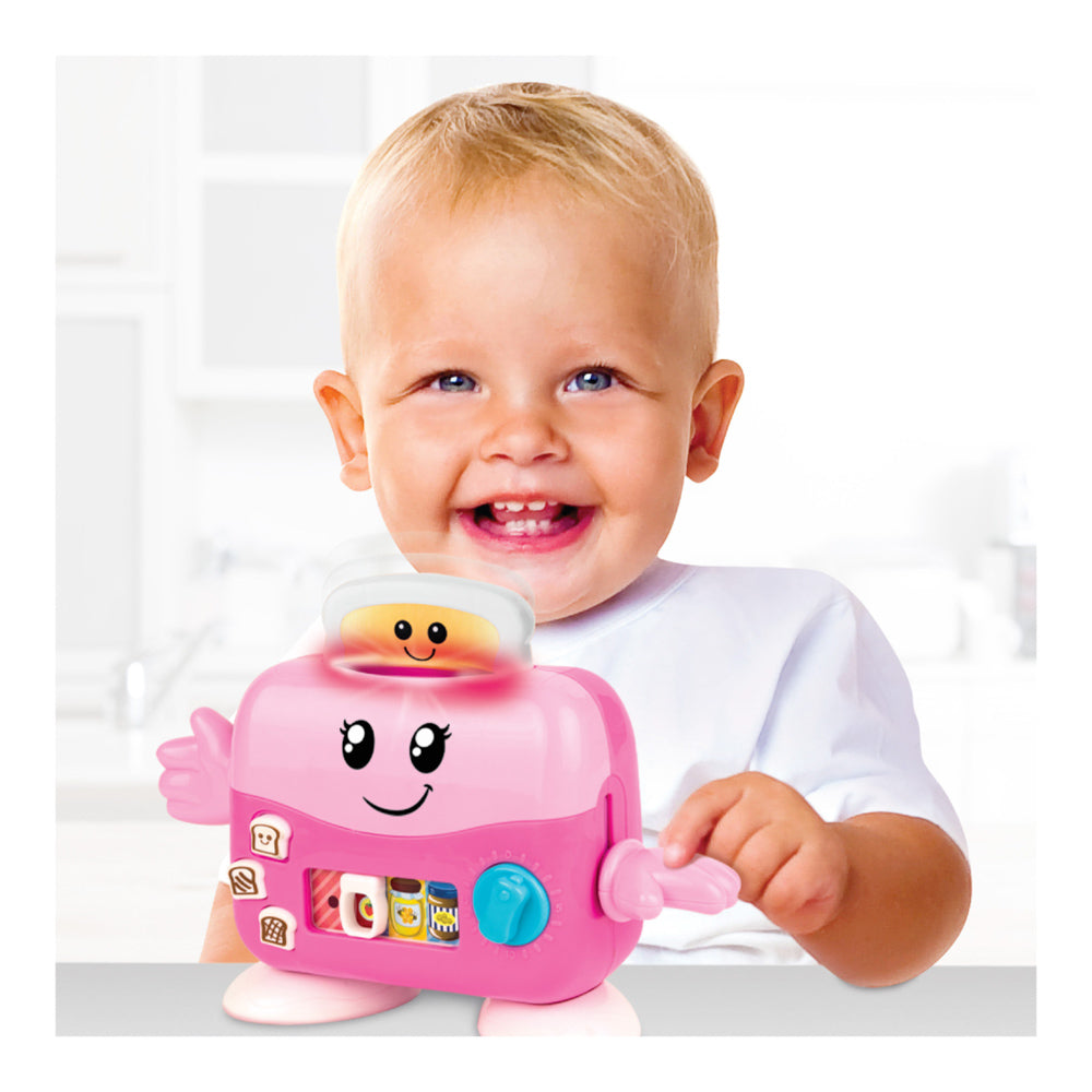 Baby playing with the Winfun Bouncy Mrs. Toaster