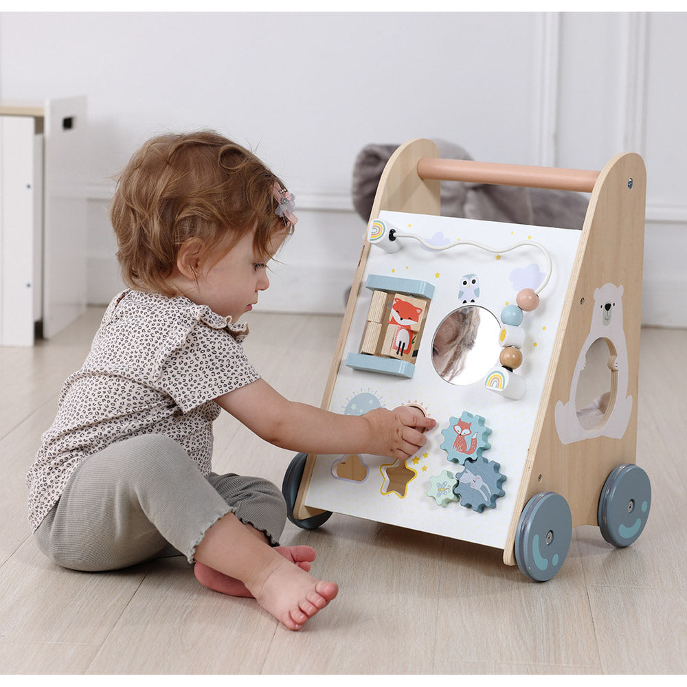 Baby using the Wooden Activity Walker