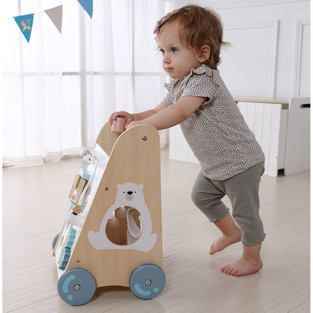 Baby using the Wooden Activity Walker
