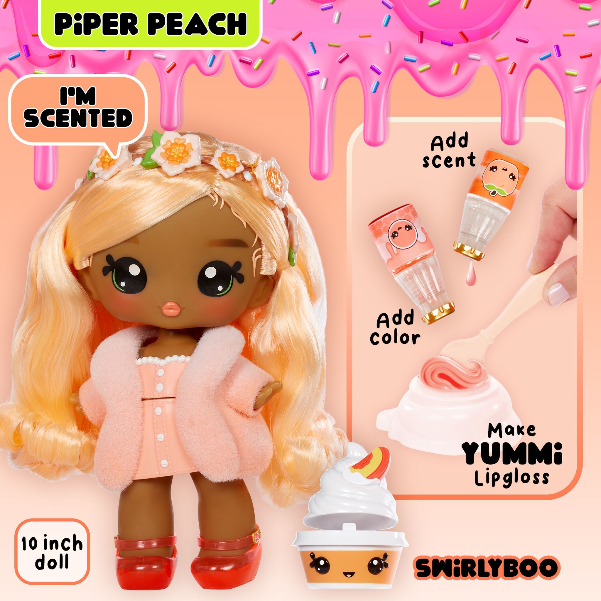 Yummiland Large Doll and Lipgloss Pet-Pia Peach