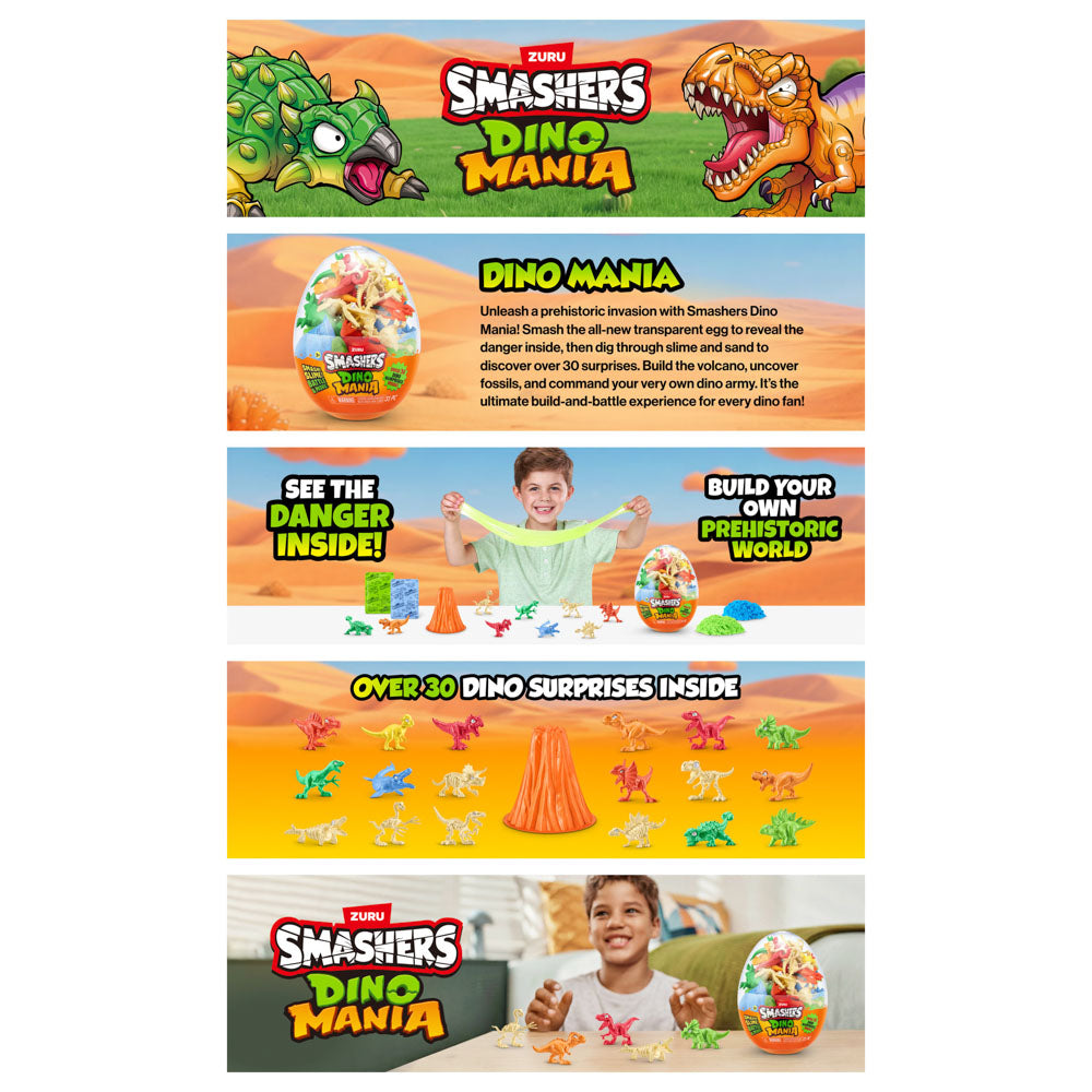 Find all 30 dinosaurs inside the ZURU Smasher DINO Mania Large Egg with slime - Assorted Styles